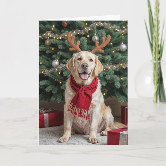 Cartes Pour Fêtes Annuelles Labrador Retriever Avec Des Antlers De Rennes (Devant)