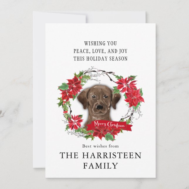 Cartes Pour Fêtes Annuelles Labrador Retriever chocolat Poinsettia Noël (Devant)