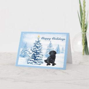 Cartes Pour Fêtes Annuelles Labrador Retriever Christmas Card Blue Tree10