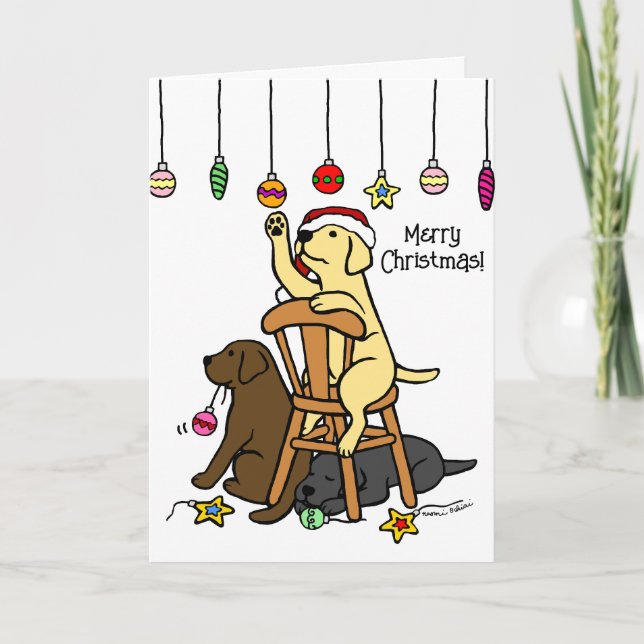 Cartes Pour Fêtes Annuelles Labradors et ornements Noël (Devant)