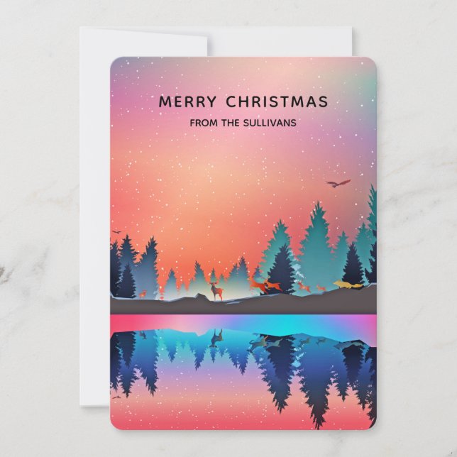 Cartes Pour Fêtes Annuelles Lac d'hiver pittoresque avec Noël aux cerfs (Devant)