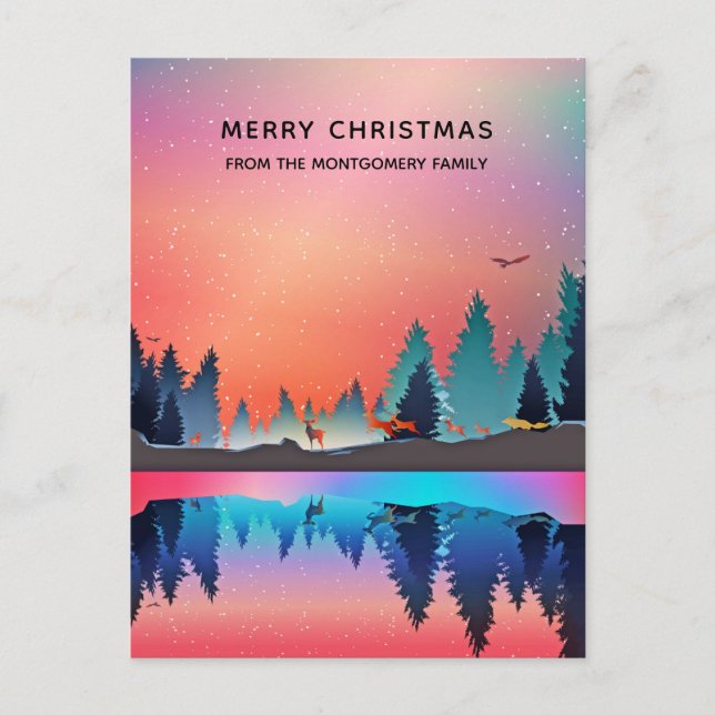 Cartes Pour Fêtes Annuelles Lac d'hiver pittoresque avec Noël aux cerfs (Devant)