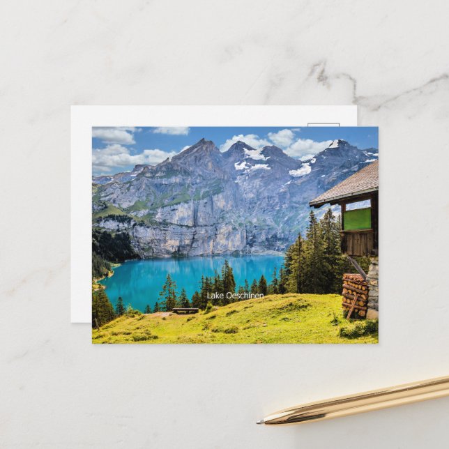 Cartes Pour Fêtes Annuelles Lac Oeschinen, Suisse (Devant/Arrière en situation)