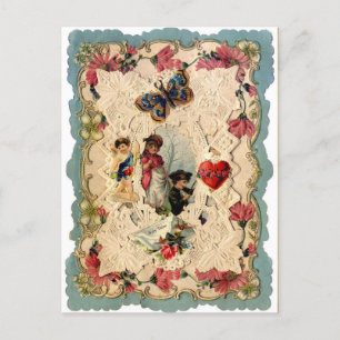 CARTES POUR FÊTES ANNUELLES LACE ANTIQUE VALENTINE, CUPIDE, AMOUREUX ET BOUTTE