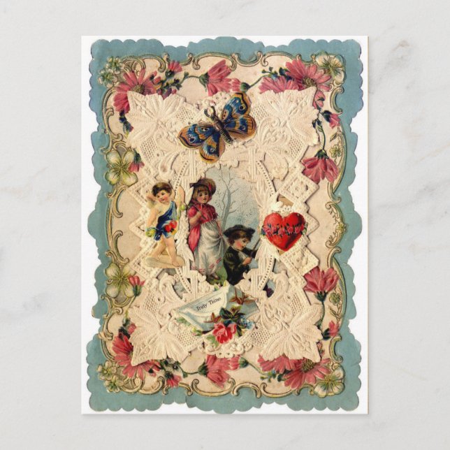 CARTES POUR FÊTES ANNUELLES LACE ANTIQUE VALENTINE, CUPIDE, AMOUREUX ET BOUTTE (Devant)