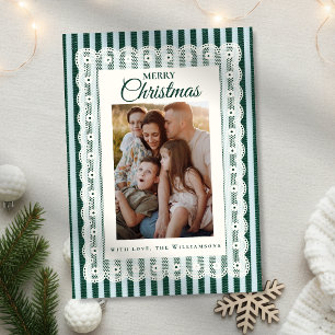 Cartes Pour Fêtes Annuelles Lace Vintage Rayure Verte Une Photo Noël