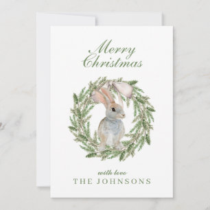 Cartes Pour Fêtes Annuelles L'adorable lapin lapin dans une couronne Noël