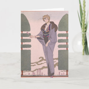 Cartes Pour Fêtes Annuelles Lady Art Déco - À côté du plante taillé.