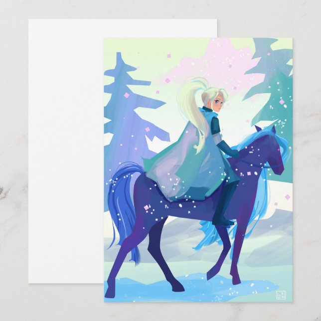 Cartes Pour Fêtes Annuelles Lady Knight dans une forêt de neige (Devant / Derrière)
