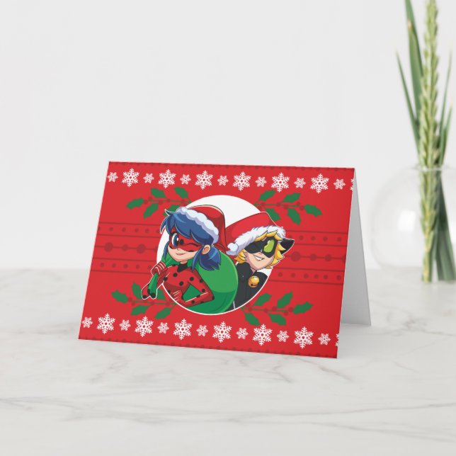 Cartes Pour Fêtes Annuelles Ladybug & Cat Noir | Graphisme de vacances (Devant)