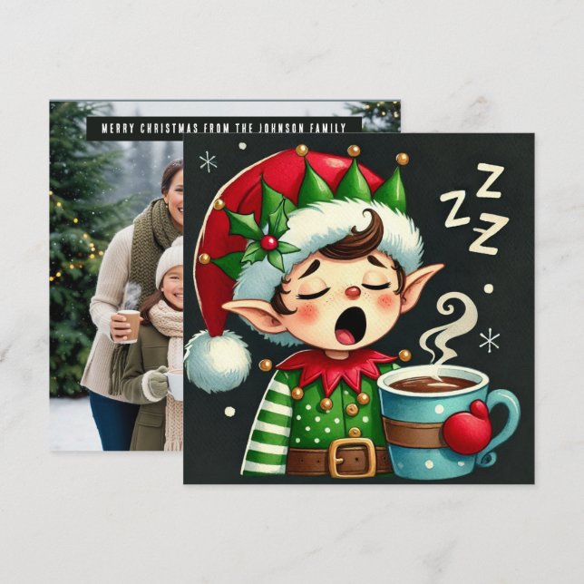Cartes Pour Fêtes Annuelles L'aide endormie de père Noël (Devant / Derrière)
