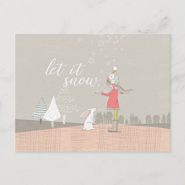 Cartes Pour Fêtes Annuelles Laisse-le neiger et lapin (Devant)