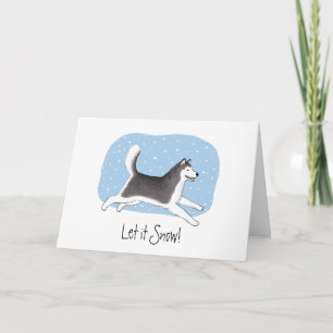 Cartes Pour Fêtes Annuelles "Laisse-le neiger !" Joyeux Husky Malamute Chien N