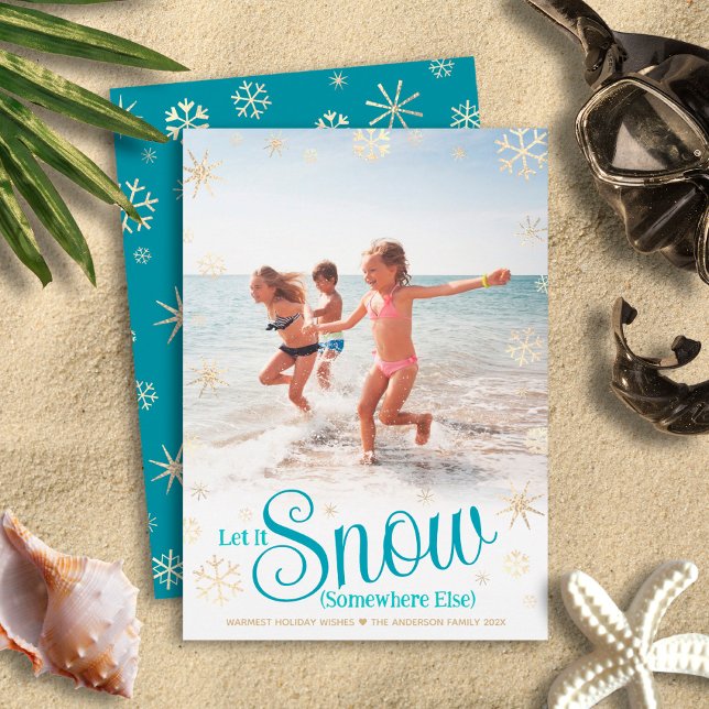 Cartes Pour Fêtes Annuelles Laisser Il Neige Quelque Part Autre Moderne Plage  (Créateur téléchargé)