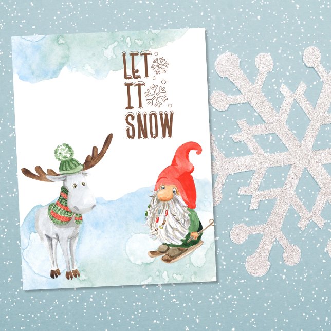 Cartes Pour Fêtes Annuelles Laisser la neige Noël Gnome et l'orignal (Créateur téléchargé)