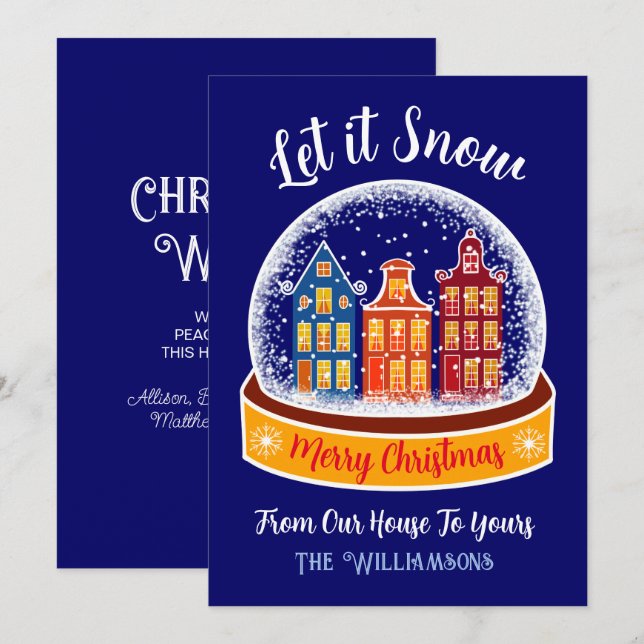 Cartes Pour Fêtes Annuelles Laisser neige Snowglobe Amsterdam Village de Noël (Devant / Derrière)