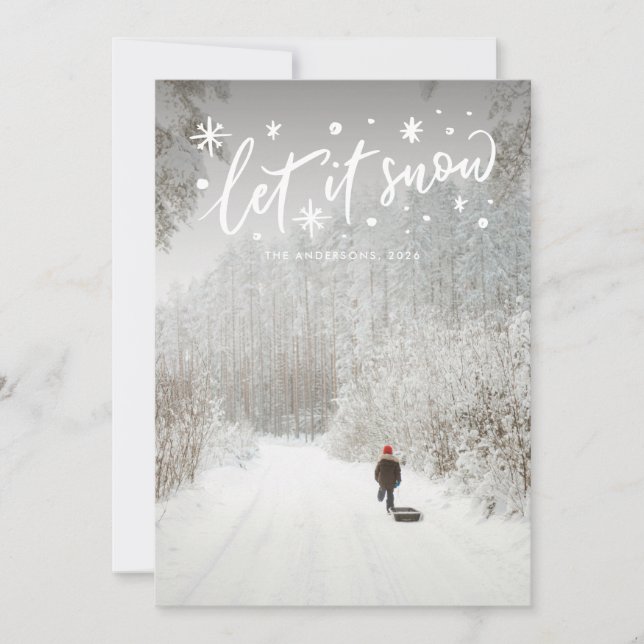 Cartes Pour Fêtes Annuelles Laisser neiger blanc Lettres de Noël Photo (Devant)