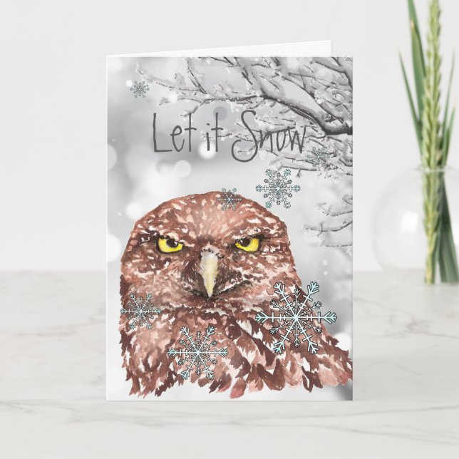 Cartes Pour Fêtes Annuelles Laisser neiger hiver Snowflakes Amusant Noël Owl (Devant)