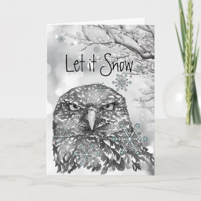 Cartes Pour Fêtes Annuelles Laisser neiger hiver Snowflakes Amusant Noël Owl (Devant)