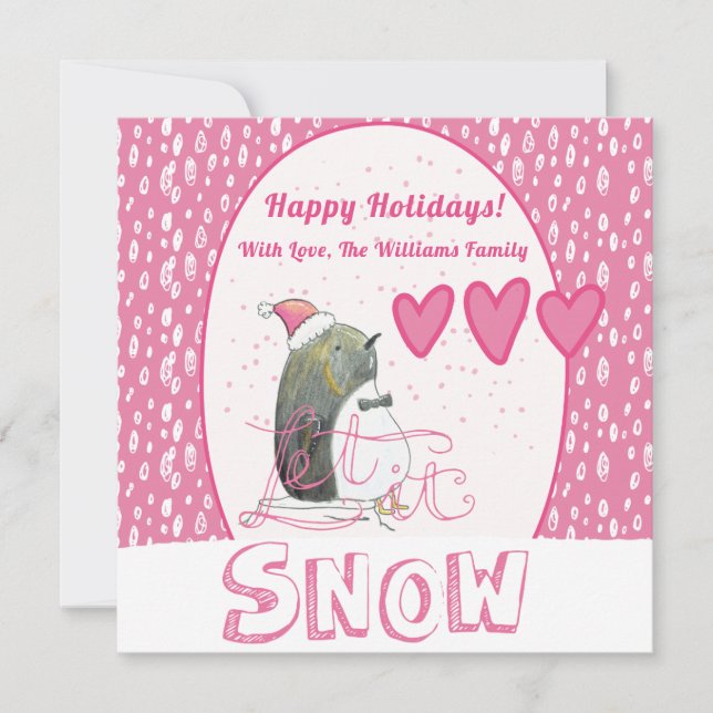 Cartes Pour Fêtes Annuelles Laisser neiger | Noël aux pingouins mignons (Devant)