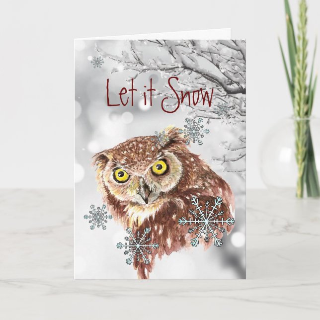 Cartes Pour Fêtes Annuelles Laissez-le neiger Snowflakes amusant Noël Chouette (Devant)