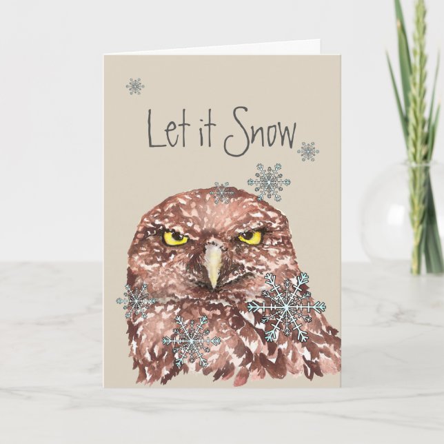 Cartes Pour Fêtes Annuelles Laissez lui neiger hibou de Noël d'amusement de (Devant)