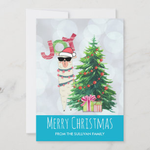 Cartes Pour Fêtes Annuelles Lama de Noël de la typographie   de joie derrière