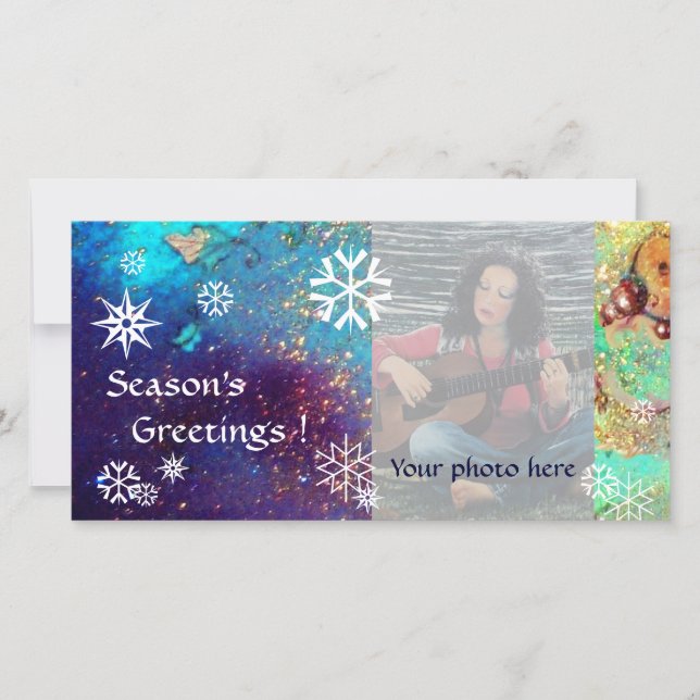 Cartes Pour Fêtes Annuelles LAMES À NEIGE, bleu, vert, blanc, jaune (Devant)