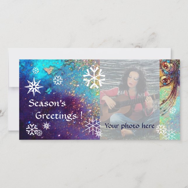 Cartes Pour Fêtes Annuelles LAMES À NEIGE, bleu, vert, blanc, jaune (Devant)
