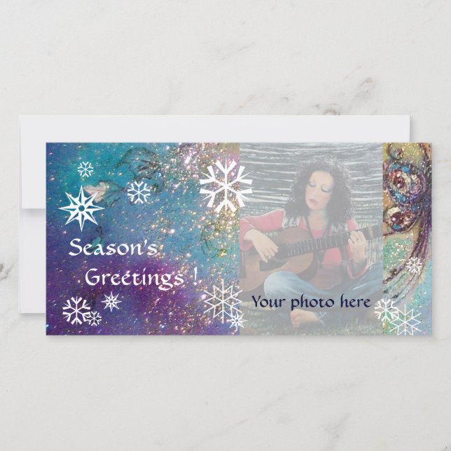 Cartes Pour Fêtes Annuelles LAMES À NEIGE, bleu, vert, blanc, jaune (Devant)