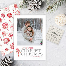 Cartes Pour Fêtes Annuelles L'Amour Élégant Est Doux Premier Noël Photo Rouge