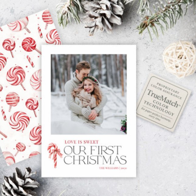 Cartes Pour Fêtes Annuelles L'Amour Élégant Est Doux Premier Noël Photo Rouge (Créateur téléchargé)