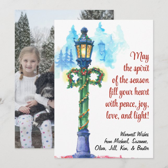 Cartes Pour Fêtes Annuelles Lampe aquarelle de Noël photo sur le dos (Devant / Derrière)