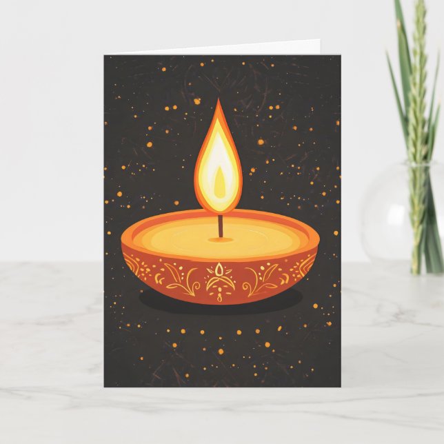 Cartes Pour Fêtes Annuelles Lampe Diwali jaune orange (Devant)