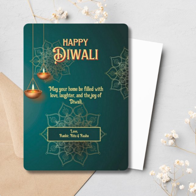 Cartes Pour Fêtes Annuelles Lampes en or vert Diwali Mandala (Créateur téléchargé)