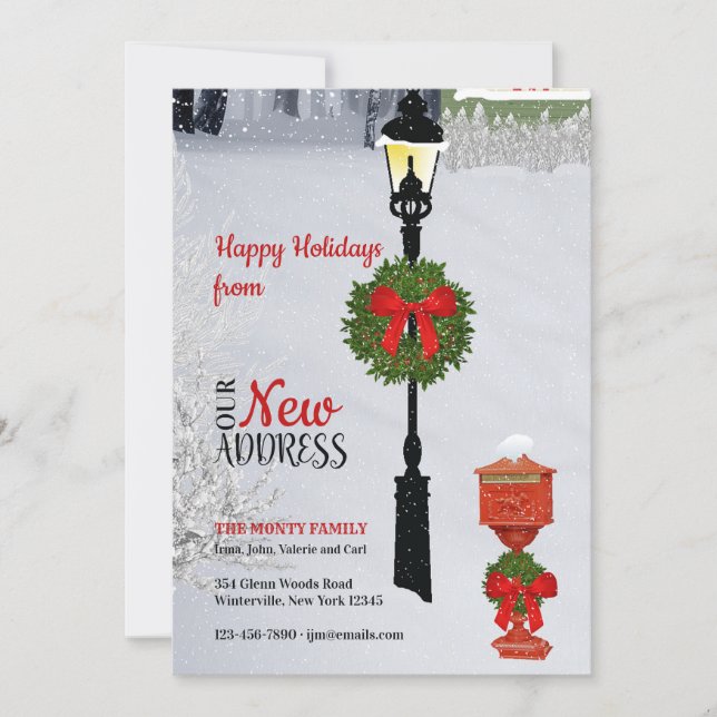 Cartes Pour Fêtes Annuelles Lampost et boîte aux lettres Nouvelle adresse Cart (Devant)