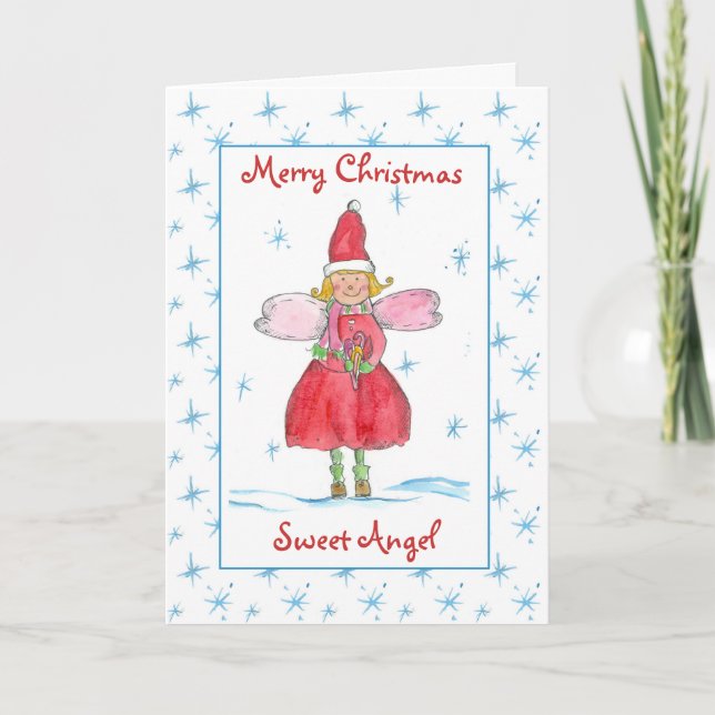 Cartes Pour Fêtes Annuelles L'ange doux de Joyeux Noël badine l'aquarelle (Devant)