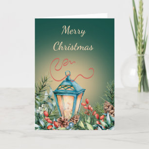 Cartes Pour Fêtes Annuelles Lanterne de Noël et feuillage d'hiver