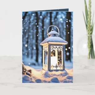 Cartes Pour Fêtes Annuelles Lanterne Lumineuse Dans Les Feux De Neige