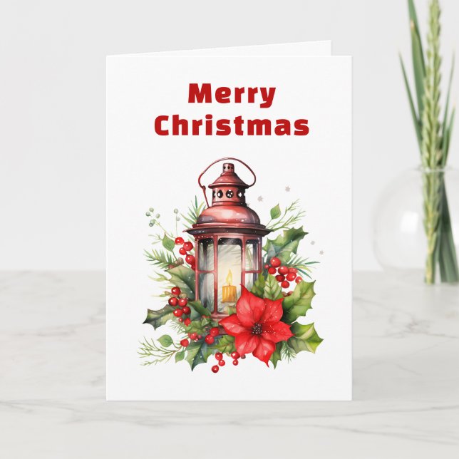 Cartes Pour Fêtes Annuelles Lanterne rouge de Noël Poinsettia et pin (Devant)