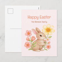 Lapin aquarelle personnalisé Joyeuses Pâques 