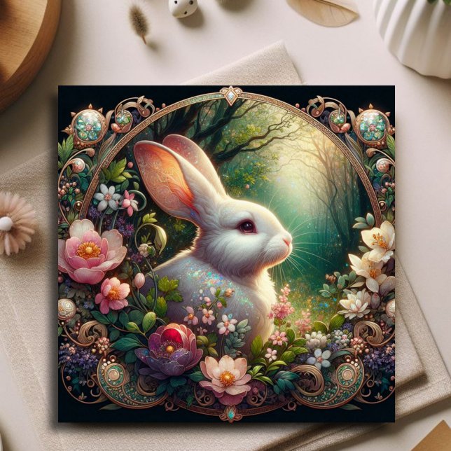 Cartes Pour Fêtes Annuelles Lapin Art Nouveau Élégant Floral de Pâques en Forê (Créateur téléchargé)
