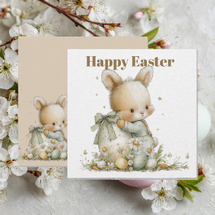 Cartes Pour Fêtes Annuelles Lapin bébé mignon en pyjama avec un œuf de Pâques