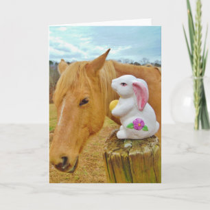 Cartes Pour Fêtes Annuelles Lapin blanc et cheval jaune blond