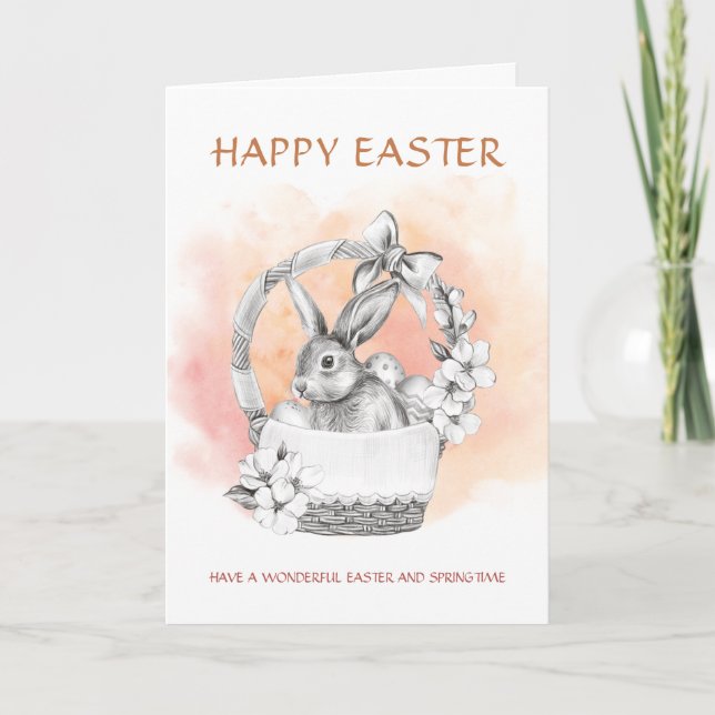 Cartes Pour Fêtes Annuelles Lapin dans le panier Joyeux Pâques (Devant)