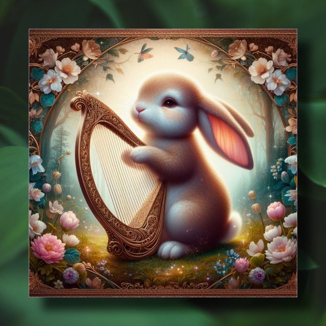 Cartes Pour Fêtes Annuelles Lapin de fantaisie sylvestre Fleurs Harpe Pâques  (Créateur téléchargé)