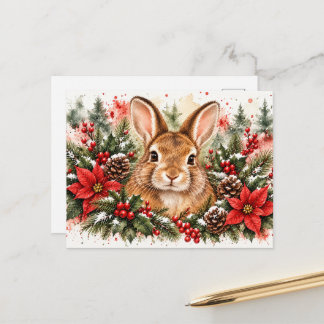Cartes Pour Fêtes Annuelles Lapin de Noël – Aquarelle de lapin festive