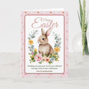 Cartes Pour Fêtes Annuelles Lapin de Pâques à l'aquarelle avec couronne floral