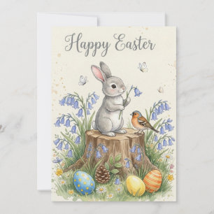 Cartes Pour Fêtes Annuelles Lapin de Pâques à l'aquarelle dans une prairie pri