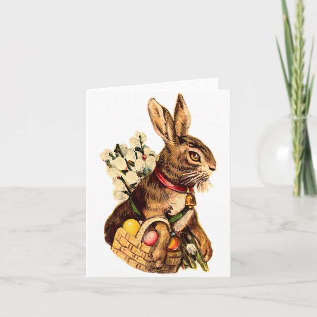 Cartes Pour Fêtes Annuelles Lapin de Pâques avec oeufs et fleurs (Devant)